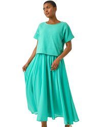Roman - Cotton Top Overlay Midi Dress - Lyst