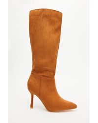 Quiz - Faux Suede Knee High Heeled Boots Material_Polyester - Lyst