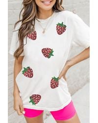 Azura Exchange - Pailletten Aardbei Applicatie T-shirt - Lyst