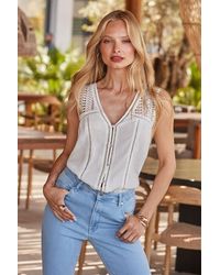 Sosandar - Broderie Detail Button Front Top - Lyst