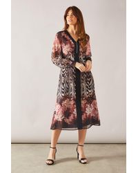 Wallis - Petite Zip Front Floral Border Midi Dress - Lyst