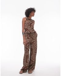 TOPSHOP - Co Ord Satin Wide Leg Trouser With Tie Waist - Lyst