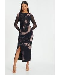 Quiz - Marble Print Mesh Midaxi Dress Material_Polyester - Lyst