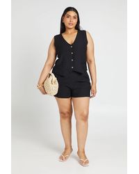 Boohoo - Plus Linen Waistcoat And Short Co-Ord Set - Lyst