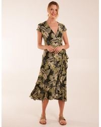 Blue Vanilla - Tropical Print Wrap Front Midi Dress - Lyst