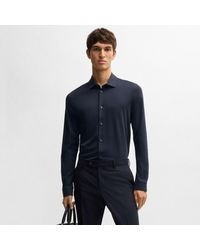 BOSS - H-paver 17 Slim-fit Overhemd In Donkerblauw - Lyst