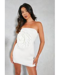 MissPap - Satin Floral Applique Bandeau Mini Dress - Lyst