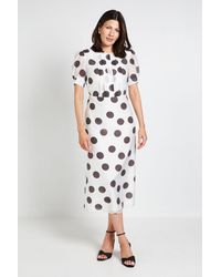 Wallis - Pleat Detail Puff Sleeve Midi Dress - Lyst