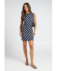 Boohoo - Polka Dot Slash Neck Mini Dress - Lyst