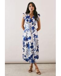 Wallis - Floral Print Bias Cut Satin V Neck Dress - Lyst