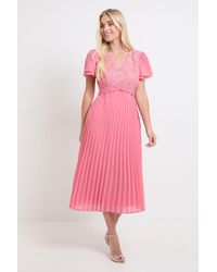 Wallis - Petite Lace Pleat Detail Midi Dress - Lyst