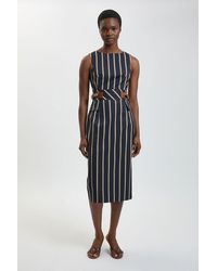 Karen Millen - Petite Stripe Side Tab Pencil Midi Dress - Lyst