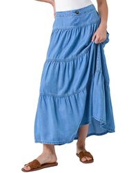 Roman - Denim Wash Tiered Maxi Skirt - Lyst