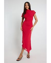 Boohoo - Mesh Cap Sleeve Asym Hem Midaxi Dress - Lyst