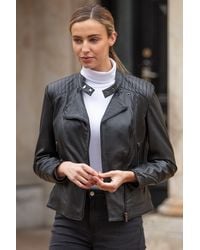 Ashwood Leather - Veg Tanned Biker Jacket With Double Button Mandarin Collar - Lyst