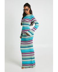 Boohoo - Slash Neck Long Sleeve Knitted Maxi Dress - Lyst