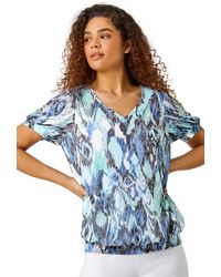 Roman - Animal Burnout Print Blouson Stretch Top - Lyst