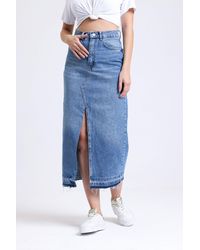 Hiccup - Denim High Waist Midi Skirt With A Front Slit - Lyst