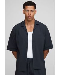 BoohooMAN - Oversized Revere Half Sleeve Bengaline Shirt - Lyst