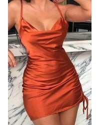 Femme Luxe - Satin Ruched Side Slip Mini Dress - Lyst