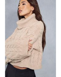 MissPap - Cropped Cable Knit Roll Neck Jumper - Lyst