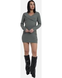 Gini London - Salbeigrünes Wickelstrick-Knopf-Detail Mini-Pullover-Kleid - Lyst