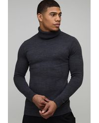 BoohooMAN - Muscle Fit Roll Neck Knitted Jumper - Lyst