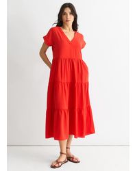 Gini London - V Neck Pocket Smock Midi Dress - Lyst