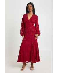 Boohoo - Burnout Floral Flared Sleeve Midaxi Dress - Lyst