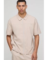 BoohooMAN - Oversized Short Sleeve Stripe Zip Up Shirt - Lyst