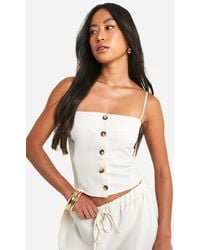 Boohoo - Textured Linen Look Strappy Open Back Waistcoat - Lyst
