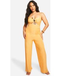 Boohoo - Plus Slinky Ruched Front Wide Leg Jumpsuit - Lyst