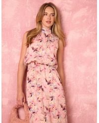 Blue Vanilla - Watercolour Printed Sleeveless Midi Dress - Lyst