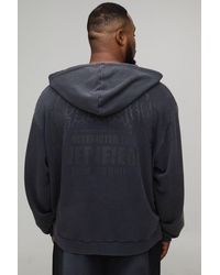 BoohooMAN - Plus Oversized Boxy Exclusive Slogan Gothic V Neck Raw Hem Printed Washed Hoodie - Lyst