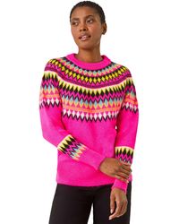 Roman - Diamond Print Crew Neck Knit Jumper - Lyst