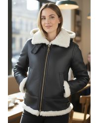 Infinity Leather - Cream Hooded Sheepskin Flying Bomber Jacket - Lyst