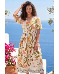 Roman - Petite Floral Print Button Midi Dress - Lyst