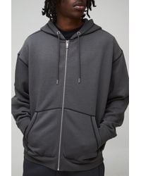 BoohooMAN - Oversized Contrast Stitch Zip Through Hoodie - Lyst