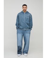 BoohooMAN - Oversized Graphic Washed Zip Through Hoodie - Lyst