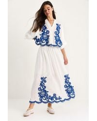 Bianco Lucci - Oversized V-Neck Embroidered 3/4 Sleeve Shirt And Wide Leg Pants Set - Lyst