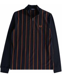Fred Perry - Marineblauw Poloshirt Met Lange Mouwen En Gestreept Paneel Met Ritssluiting - Lyst