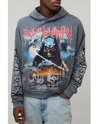 BoohooMAN - Charcoal Oversized Premium Bhm Gothic Acid Wash Printed Hoodie - Lyst