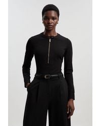 Karen Millen - Ponte Zip Trim Detail Long Sleeve Bodysuit - Lyst