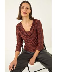 Roman - Cowl Neck Jacquard Stretch Top - Lyst