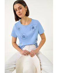 Roman - Embellished Flower Cotton T-Shirt - Lyst