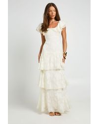 Boohoo - Occasion Burnout Open Back Ruffle Detail Maxi Dress - Lyst