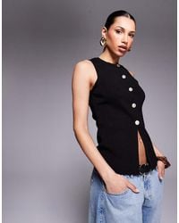 ASOS - Knitted Crew Neck Structured Waistcoat With Button Detail - Lyst
