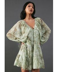 Warehouse - Sequin Snake Embellished Volume Sleeve Mini Smock Dress - Lyst