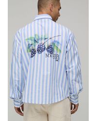 BoohooMAN - Oversized Long Sleeve Fruit Print Stripe Shirt - Lyst