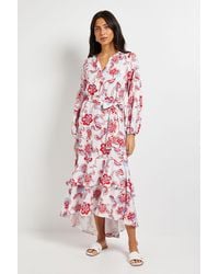 Wallis - Floral Print Button Midi Dress Shift - Lyst